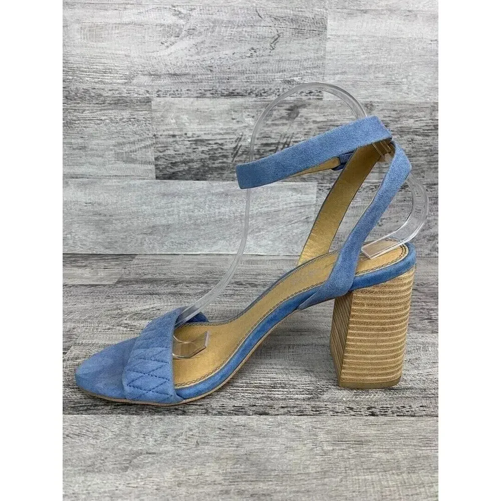 Splendid Womens Blue Suede Ankle Strap Block Heel Sandals Size 9
